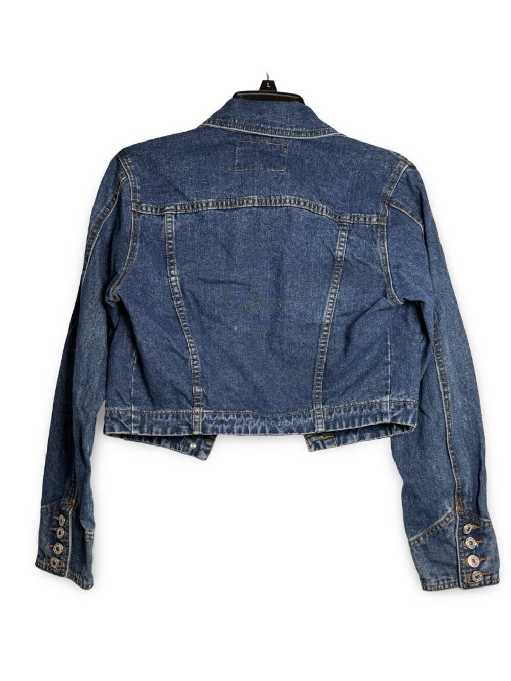 VTG Breaker Jeans Denim Jacket Womens M Blue Cropped 90s Military Buttons Y2K - Picture 2 of 10